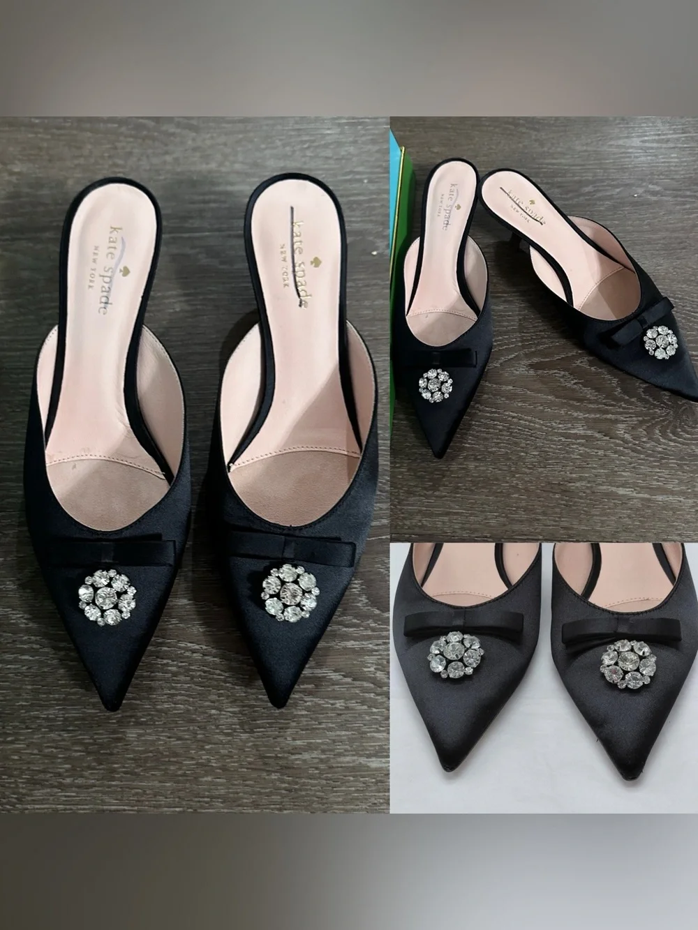 Kate Spade Darlene Satin Kitten Heels elegant cocktail slide shoes Size 7.5